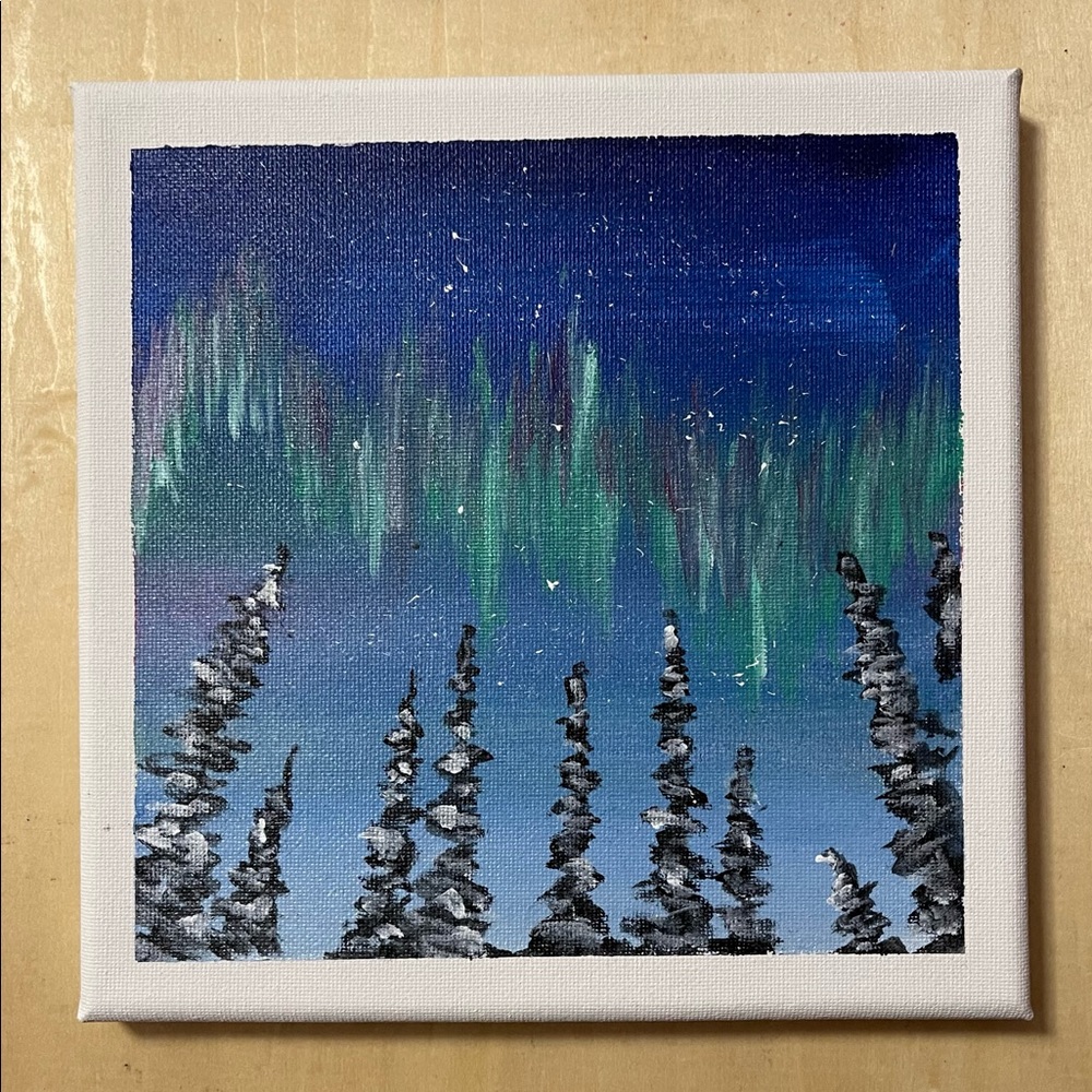Northern lights trees painting by Ryanchristyarts